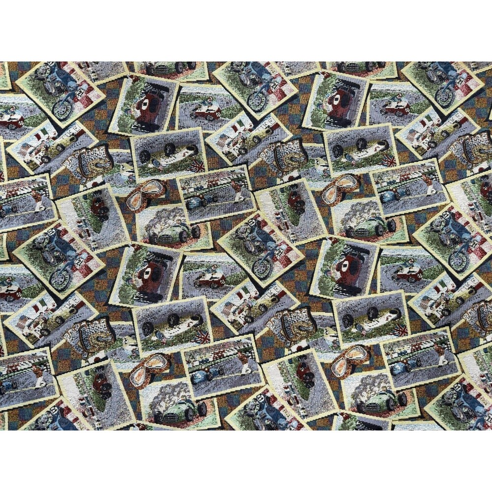Vintage Racing Car Motorcycle Tapestry Fabric 1 Yd x 55” Retro automobile boys